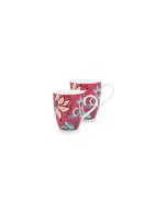 Set Of 2 Mugs Large Flower Festival Dark Pink 350M