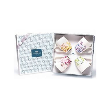 Floral Bone China Mugs Set 4
