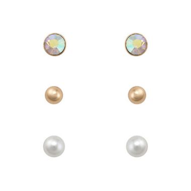 Indulgence Balls Gold Pearl Stud Crystal Trio Earr