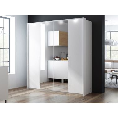 Brema 2.1M Bi-Fold Mirrored Wardrobe - White