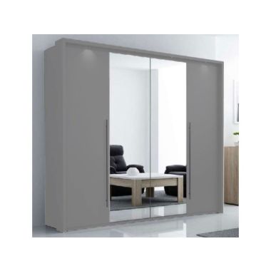 Brema 2.1M Bi-Fold Mirrored Wardrobe - Platinum Gr