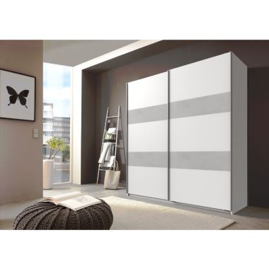 Chess 1.8M Sliding Wardrobe - White With Concrete