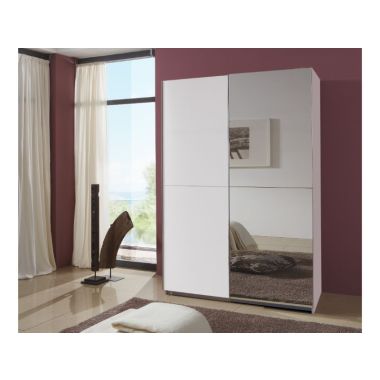 Queen 1.35M Single Mirrored Slide Robe - White