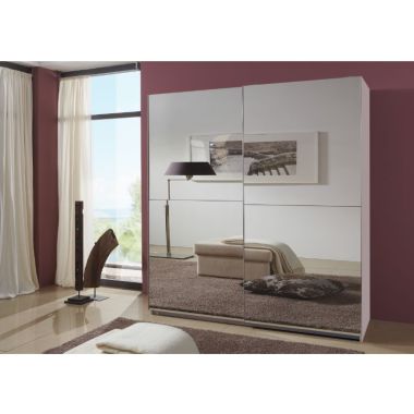 Queen 1.8M Double Mirrored Sliding Robe - White