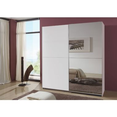 Queen 1.8M Single Mirrored Slide Robe - White