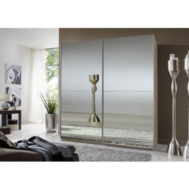 Queen 1.8M Double Mirrored Slide Robe - Oak