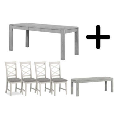 Amsterdam Extending Table + Bench + 4 Chester Chairs