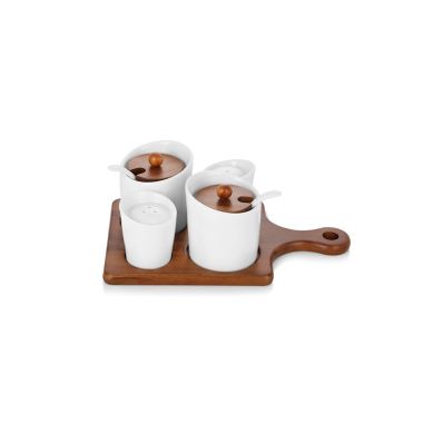 Ceramic And Wood Condiment Set