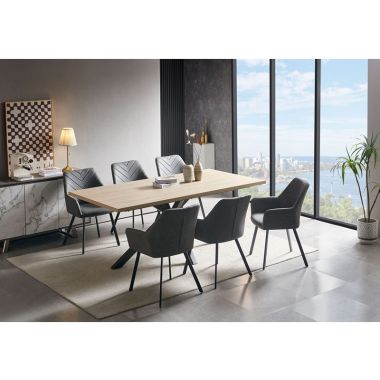 Chrissie Oak Table with 6 Dark Grey Chairs