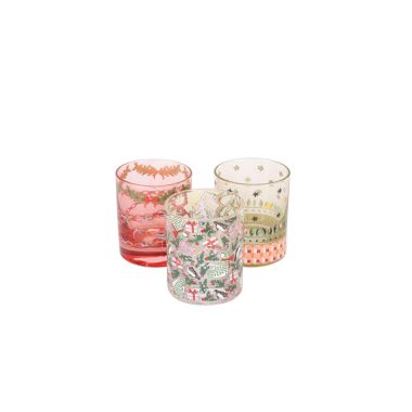 Cath Kidston Xmas Ditsy Set Of 3 Glass Tealight Ho