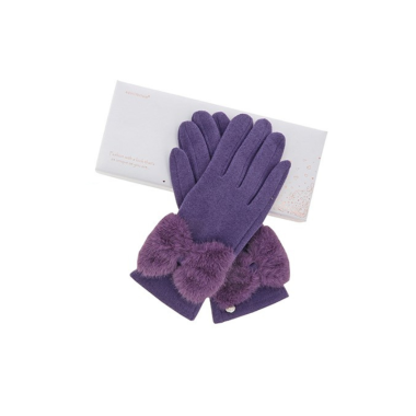 Faux Fur Bow Boxed Gloves Purple