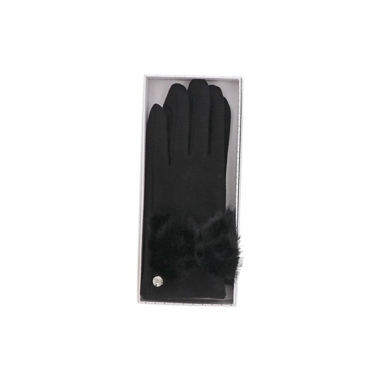 Faux Fur Bow Boxed Gloves Black