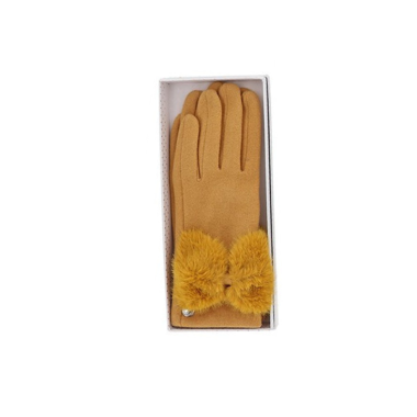 Faux Fur Bow Boxed Gloves Yellow