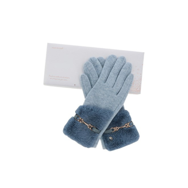 Faux Fur Cuff Belt Boxed Gloves Blue