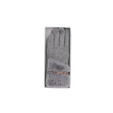 Faux Fur Cuff Belt Boxed Gloves Grey