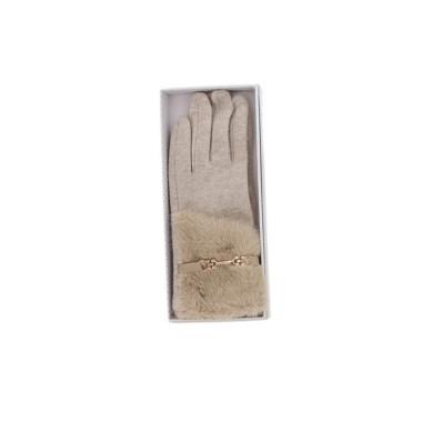 Faux Fur Cuff Belt Boxed Gloves Beige