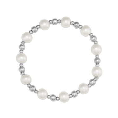 Indulgence Rhodium Pearl Beaded Stretch Bracelet