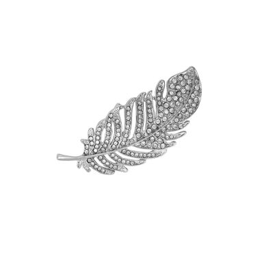 Indulgence Rhodium Crystal Feather Brooch