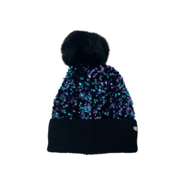 Sequin Sparkle Pom Pom Hat Navy Pom
