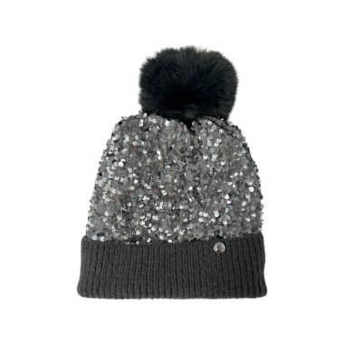 Sequin Sparkle Pom Pom Hat Grey Pom