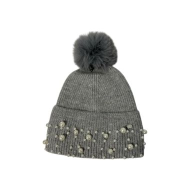 Pearl Sensation Pom Pom Hat Grey