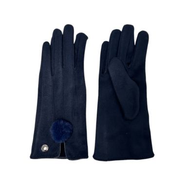 Stylish Pom Pom Boxed Gloves Grey And Navy