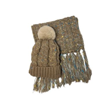 Flecked Boxed Hat & Scarf Set Beige
