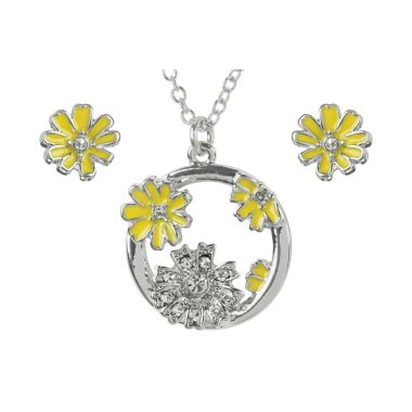 Indulgence Rhodium Flower Disc Necklace & Earring