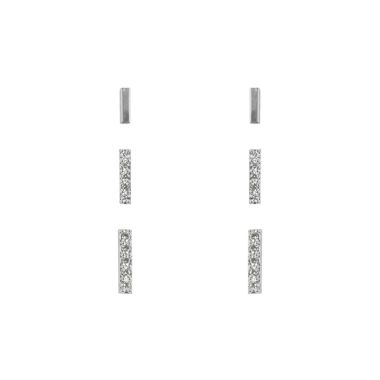 Indulgence Rhodium Crystal Bar Set Of Trio Earring