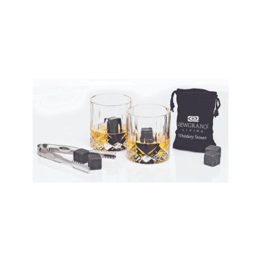 Whiskey Glass Pair Whiskey Stones & Tongs
