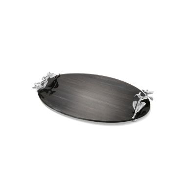 Black Glass Serving Tray With Floral Motif