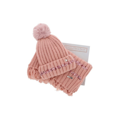Pretty Sequins Hat & Scarf Set Pink