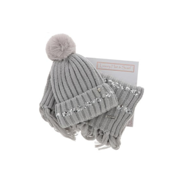 Pretty Sequins Hat & Scarf Set Grey