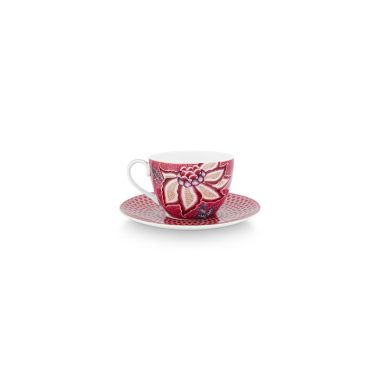 Set of 2 Cups & Saucers Flower Festival Dark Pink