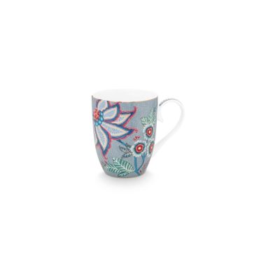 Set Of 2 Mugs Large Flower Festival Light Blue 350
