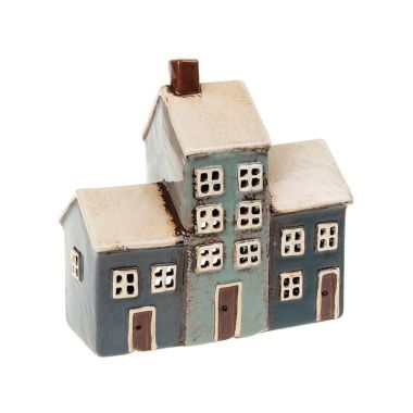 Village Pottery Grey And Navy 3 House Tealight