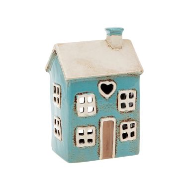 Village Pottery Heart House Bright Blue Tealight