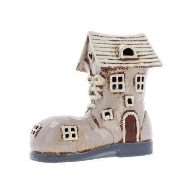 Village Pottery Large Boot House Beige Tealight