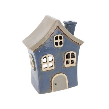 Village Pottery Quirky House Tall Blue Tealight