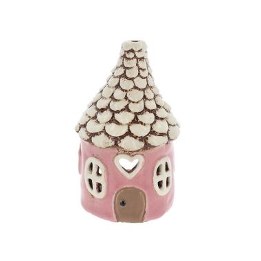 Village Pottery Round Heart House Pink Tealight