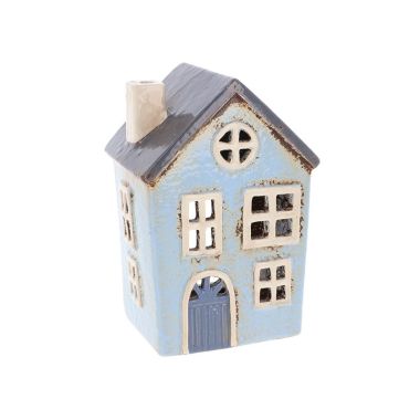 Village Pottery Round Window House Blue Tealight