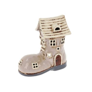 Village Pottery Small Boot House Beige Tealight