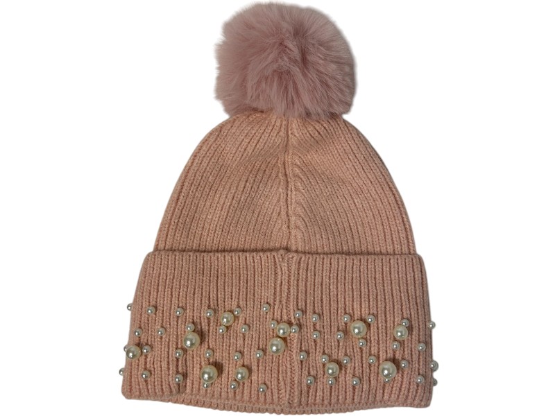 Pearl Sensation Pom Pom Hat Pink