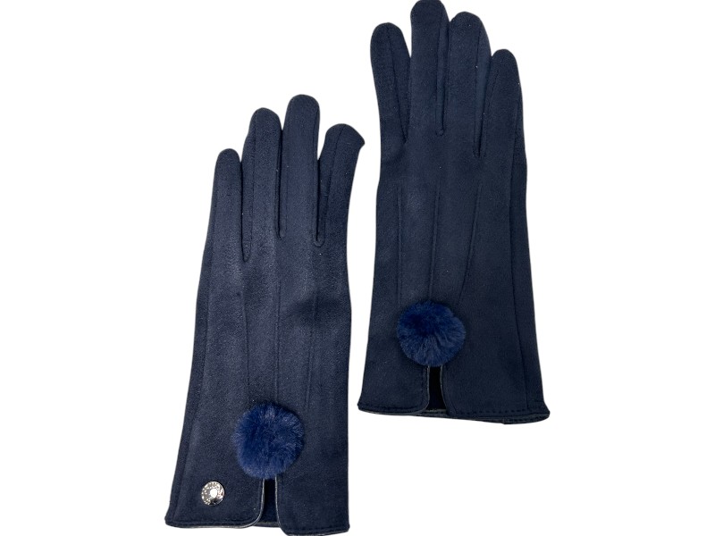 Stylish Pom Pom Boxed Gloves Grey And Navy