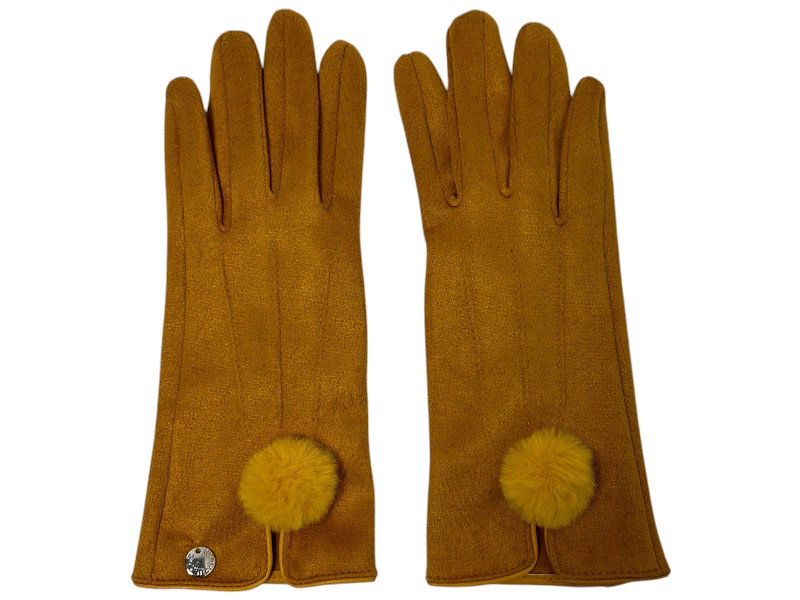 Stylish Pom Pom Boxed Gloves Yellow