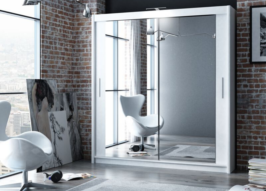 Paris/ Malta 2M Mirrored Slide Robe - White