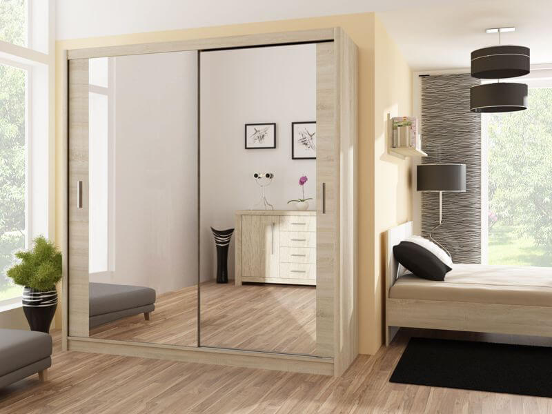 Paris/ Malta 1.6 Mirrored Slide Robe - Oak