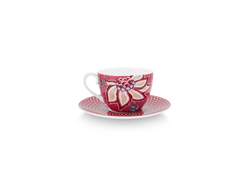 Set Of 4 Plates Flower Festival Dark Pink 17Cm